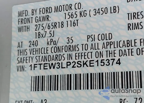 2025 Ford F-150 Xlt from USA, damaged, VIN 1FTEW3LP2SKE15374